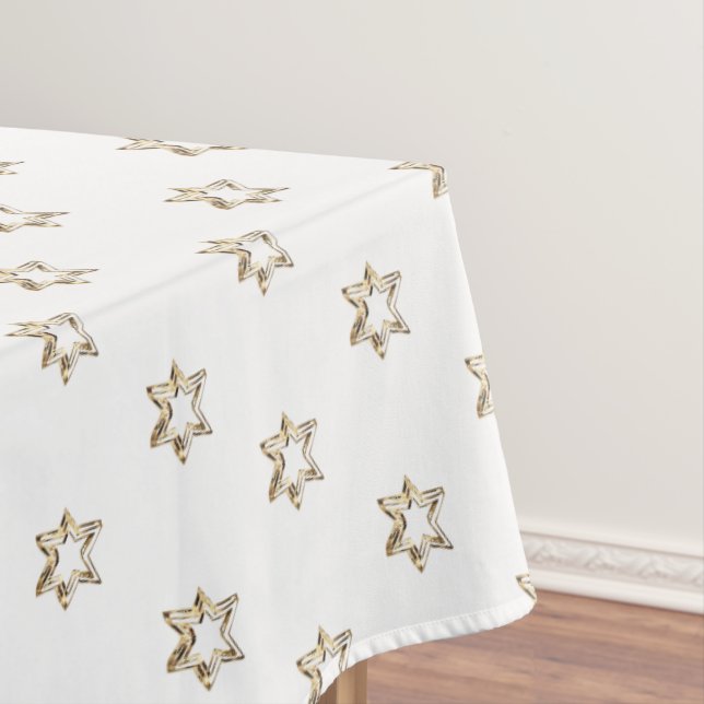 Elegant Starry Pattern Gold Stars White Christmas Tablecloth (In Situ)
