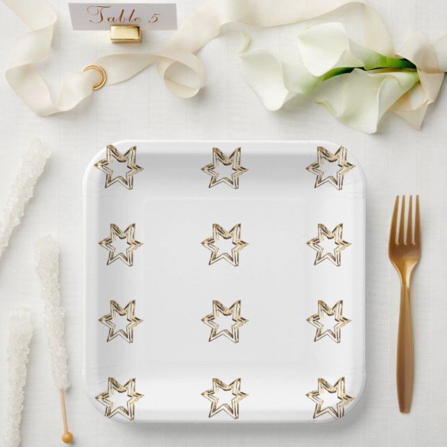 Elegant Starry Pattern Stars Faux Gold Stars Paper Plate (Wedding)
