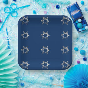 Elegant Starry Pattern Stars Silver Grey Blue Paper Plate