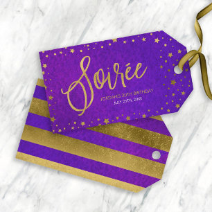 Elegant Starry Purple Watercolor Soiree Birthday Gift Tags