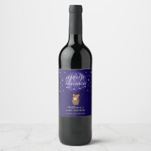 Elegant Stars Bear Hot Air Balloon Boy Baby Shower Wine Label