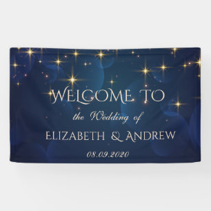 Elegant Stars Bokeh Navy Blue Wedding Banner