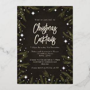 Elegant stars Christmas Cocktails Foil Invitation