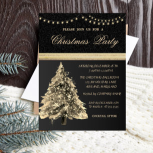 Elegant Stars Christmas Tree,Black,Christmas Party Invitation