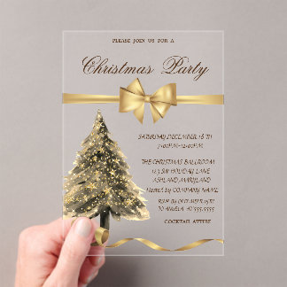 Elegant Stars Christmas Tree ,Bow, Christmas Party Acrylic Invitations