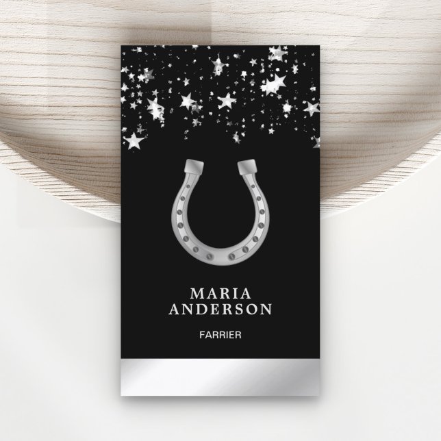 Elegant Stars Confetti Faux Silver Foil Horseshoe Business Card (Creator Uploaded)