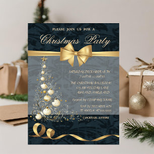 Elegant Stars Gold Christmas Tree Bow, Christmas Invitation