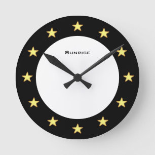 Elegant Stars on Black & White Round Clock