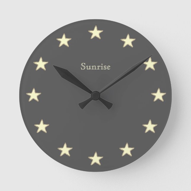 Elegant Stars on Dark Gray Round Clock (Front)