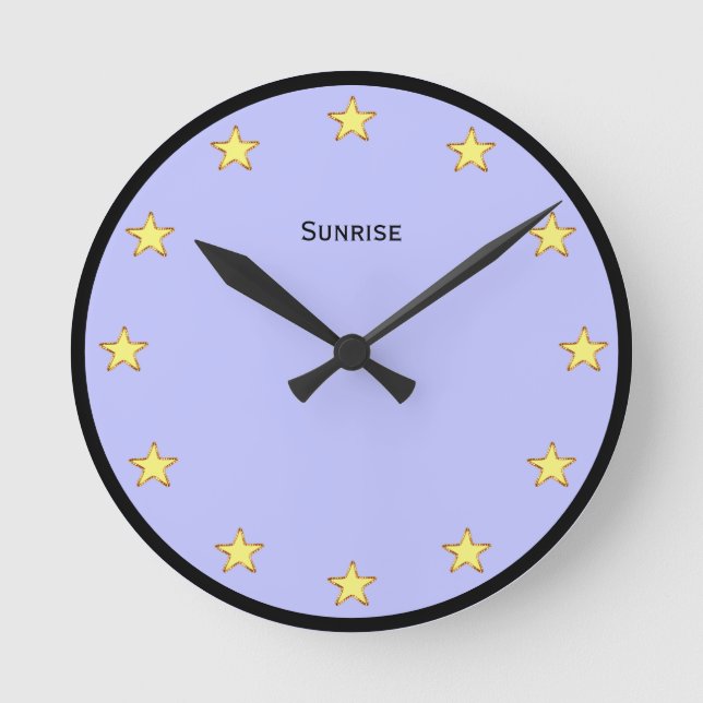 Elegant Stars on Light Blue Round Clock (Front)