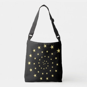 Elegant Stars Spiral on Black Crossbody Bag