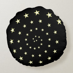 Elegant Stars Spiral on Black Round Cushion