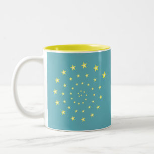 Elegant Stars Spiral on Teal & Monogram Two-Tone Coffee Mug