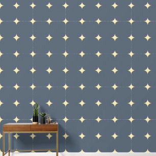 Elegant Stars Tan Very Dark Grey Blue Tile Pattern Wallpaper