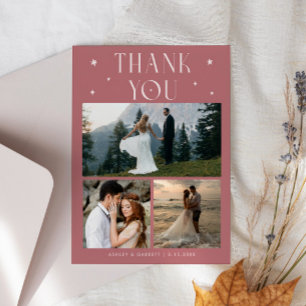Elegant Stars Wedding Multi Photo Pink Thank You Card