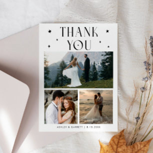 Elegant Stars Wedding Multi Photo White Thank You Card