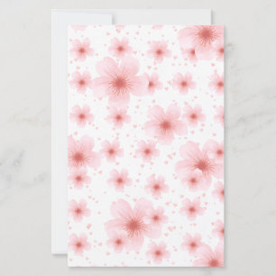 Elegant stationery with cherry blossoms and hearts