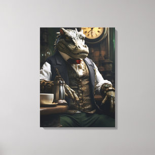 Elegant Steampunk Crocodile Clock Maker Crocodile Canvas Print