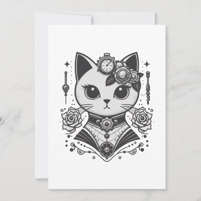 Elegant Steampunk Victorian Cat Invitation (Front)