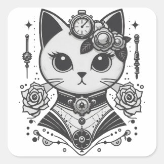 Elegant Steampunk Victorian Cat Square Sticker