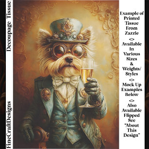 Elegant Steampunk Yorkie Dog, Glass FR9R Decoupage Tissue Paper