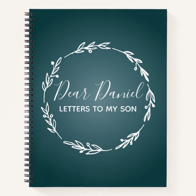 Elegant Steel Blue  Letters to my Son design Notebook (Front)