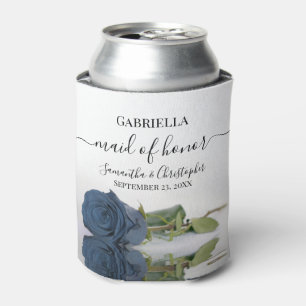 Elegant Steel Blue Rose Maid of Honour Wedding Can Cooler