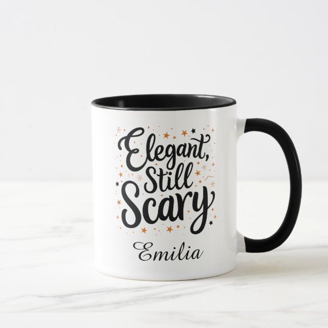 Elegant Still Scary Name Halloween Calligraphy Mug (Right)