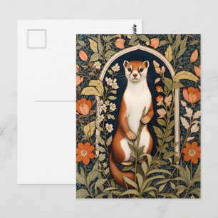 Elegant Stoat William Morris Inspired Floral Postcard