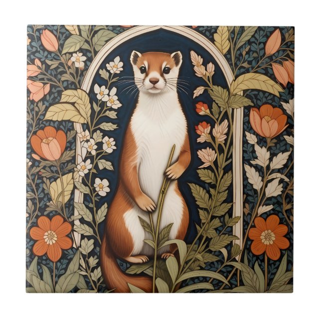 Elegant Stoat William Morris Inspired Floral Tile (Front)