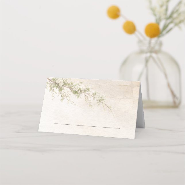 Elegant Stone & Floral Wedding Folded Place Card (Front)