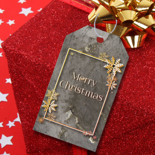 Elegant Stone Texture Gold Snowflake Christmas Gift Tags