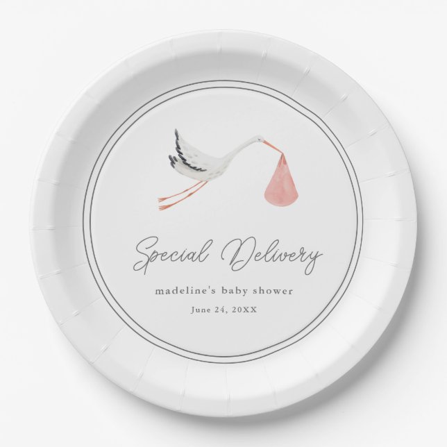 Elegant Stork Baby Shower Paper Plate (Front)