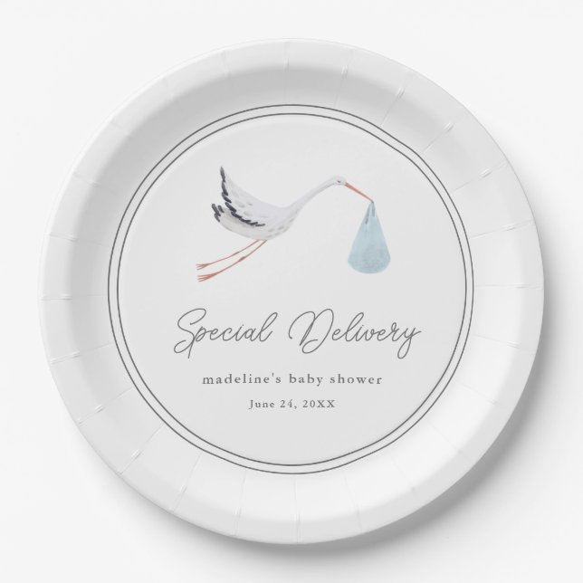 Elegant Stork Baby Shower Paper Plate (Front)