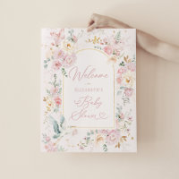 Elegant Stork Blush Pink Floral Baby Girl Welcome