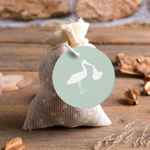 Elegant Stork Delivery Simple Sage Baby Shower Favour Tags