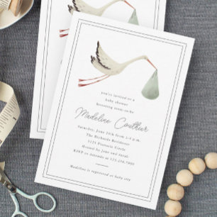 Elegant Stork Gender Neutral Baby Shower Invitation