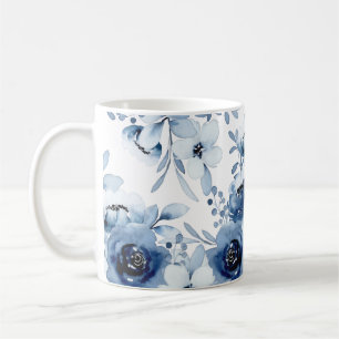 Elegant Stormy Blue Floral Watercolor Coffee Mug