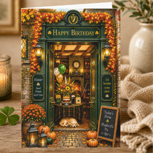 Elegant Storybook Fall Irish Pub Happy Birthday Card