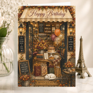 Elegant Storybook Paris Cafe in Autumn Birthday Card