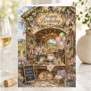 Elegant Storybook Spring Vineyard Happy Birthday Card