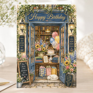 Elegant Storybook Summer Bookshop Happy Birthday Card