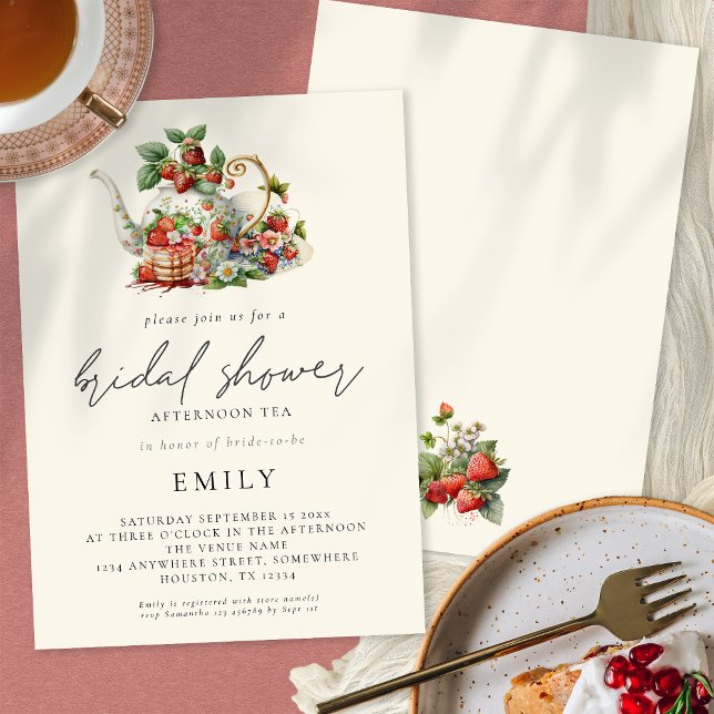 Elegant Strawberries Afternoon Tea Bridal Shower Invitation (Creator Uploaded)