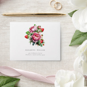 Elegant Strawberry and Peonies Summer Wedding Envelope