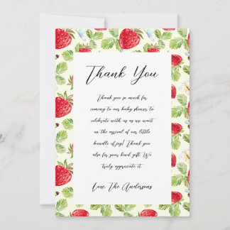 Elegant Strawberry Baby Shower Thank You Card
