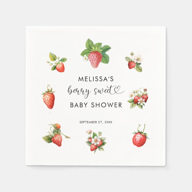 Elegant Strawberry Berry Sweet Girl Baby Shower Napkin (Front)