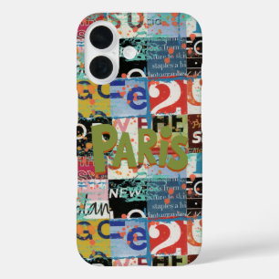 Elegant street art multicolor collage Paris iPhone 16 Case