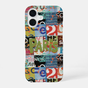 Elegant street art multicolor collage Paris iPhone 16 Case