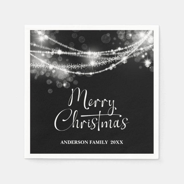 Elegant String Lights Black Christmas Napkin (Front)