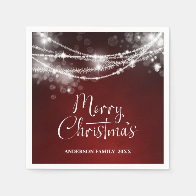 Elegant String Lights Burgundy Christmas Napkin (Front)